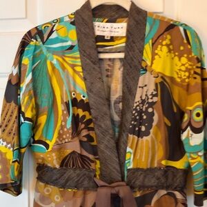 TRINA TURK Floral Linen Silk Blend Drawstring Waist Short Jacket Size 4. EUC